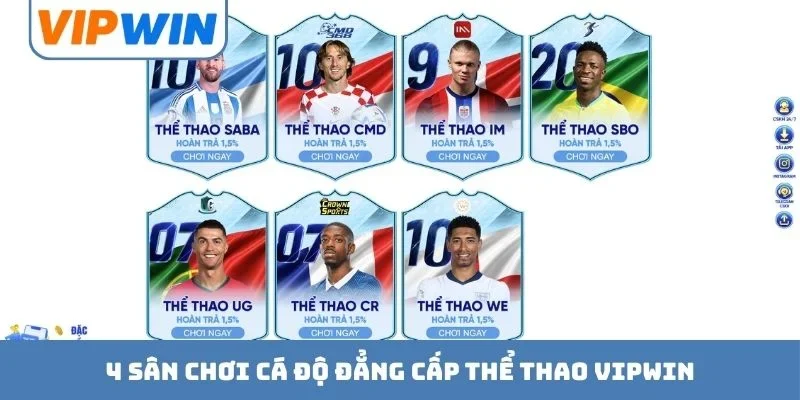 4 sân chơi cá độ đẳng cấp thể thao VIPWIN